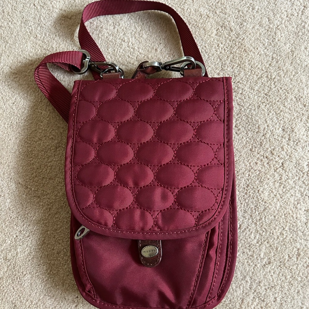 Mosby Red Quilted Crossbody Travel Bag with Silver Hardware multiple zip slots